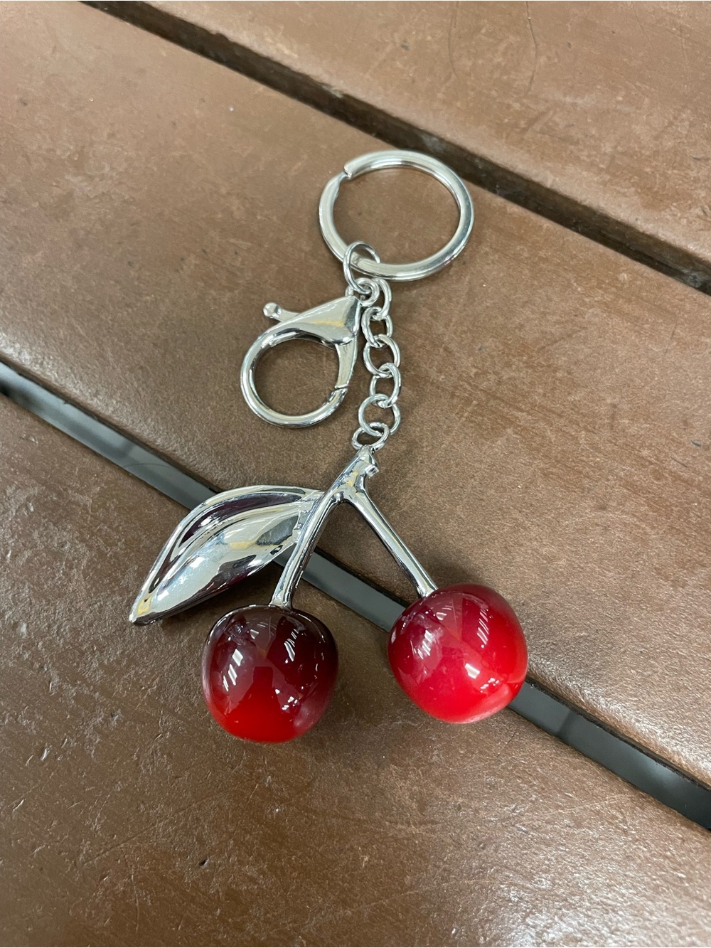 Red Cherry Key & Card Holder Charm with Silver Accents